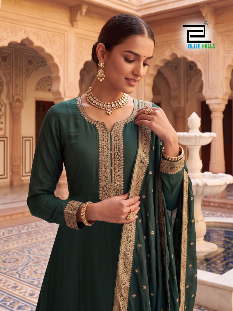 Blue Hills Toxic Vichitra Zari Sequence Embroidery Work Kurti With Bottom Dupatta — Wholesale Kurtis, Blue Hills wholesale from Surat — Photo 7