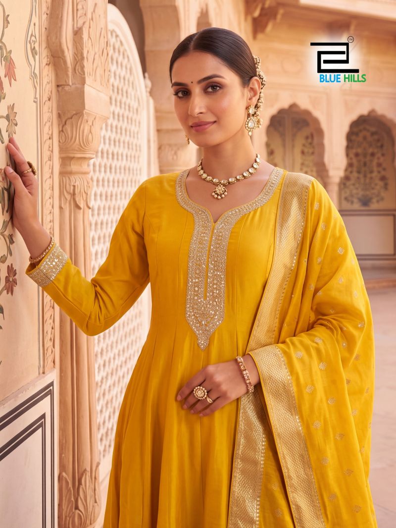 Blue Hills Toxic Vichitra Zari Sequence Embroidery Work Kurti With Bottom Dupatta — Wholesale Kurtis, Blue Hills wholesale from Surat — Photo 2