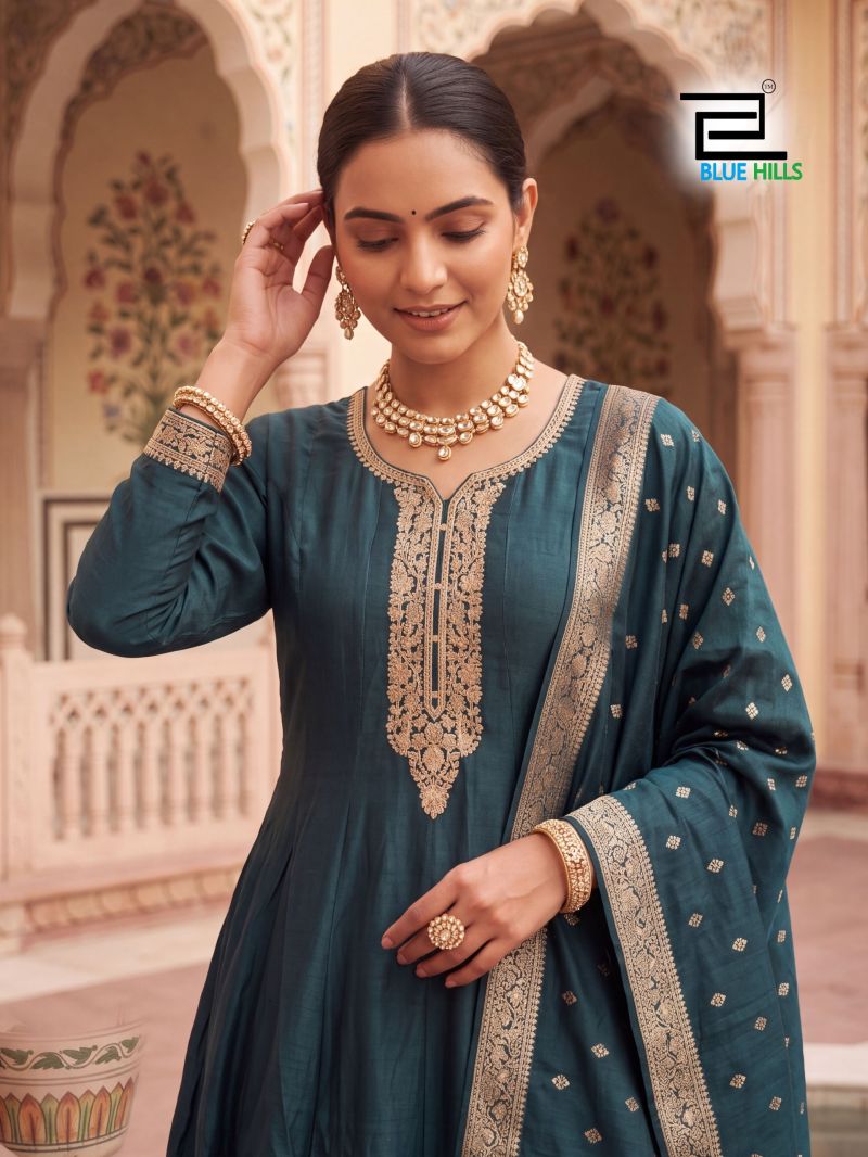 Blue Hills Toxic Vichitra Zari Sequence Embroidery Work Kurti With Bottom Dupatta — Wholesale Kurtis, Blue Hills wholesale from Surat — Photo 3