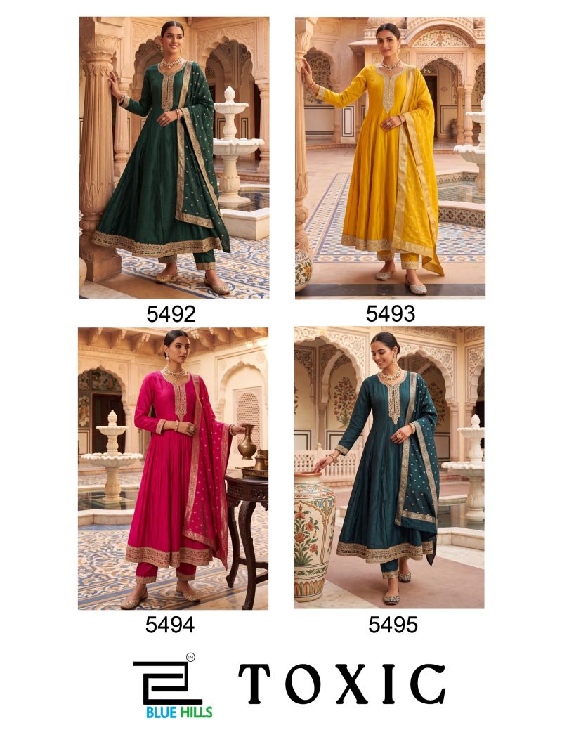 Blue Hills Toxic Vichitra Zari Sequence Embroidery Work Kurti With Bottom Dupatta — Wholesale Kurtis, Blue Hills wholesale from Surat — Photo 9