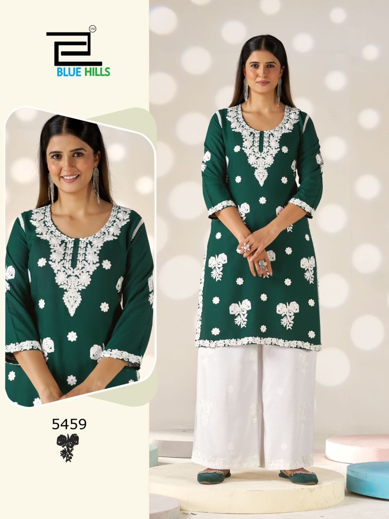 Blue Hills Victoria Vol 35 Rayon Thread Embroidered Kurti With Bottom Catalog — Wholesale Kurtis, Vardan Ethnic wholesale from Surat — view 2