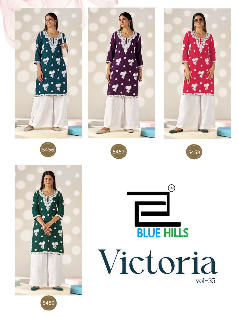 Blue Hills Victoria Vol 35 Rayon Thread Embroidered Kurti With Bottom Catalog — Wholesale Kurtis, Vardan Ethnic wholesale from Surat — view 5