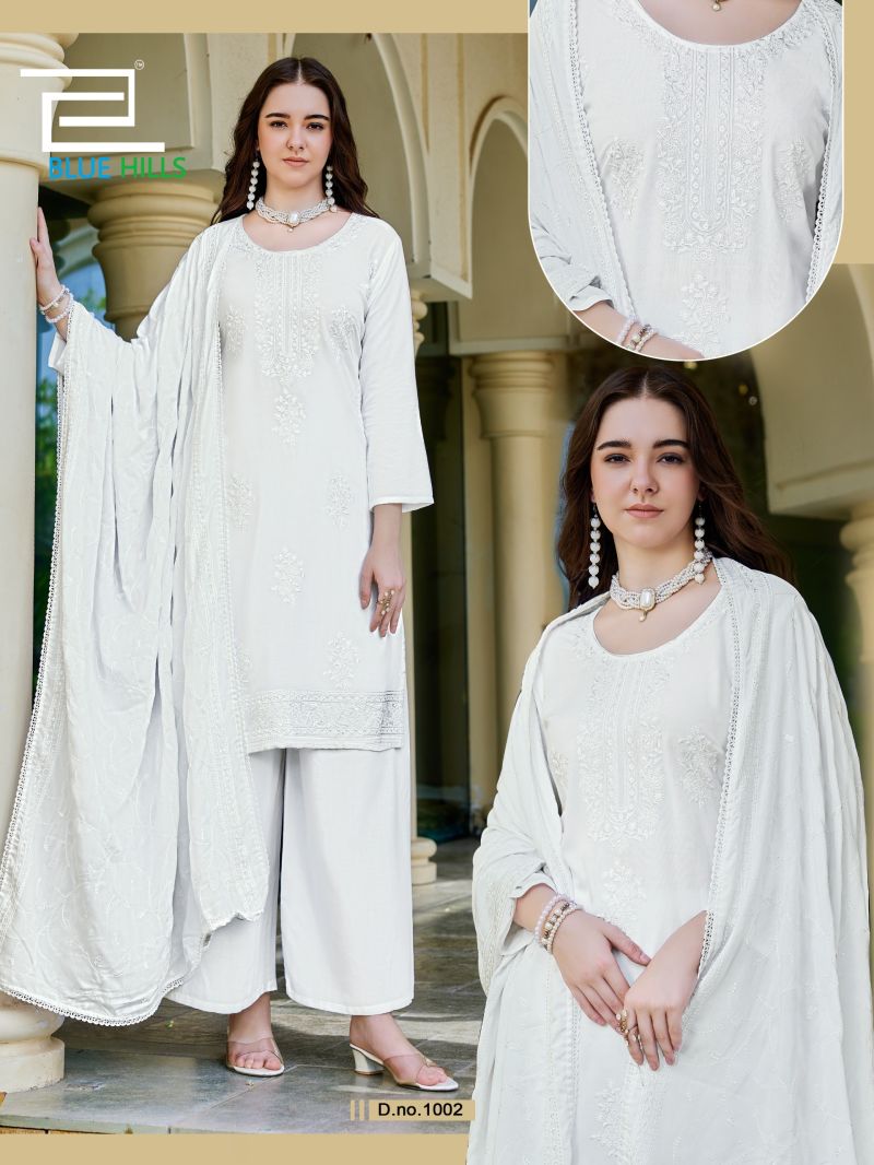 Blue Hills White Lily Rayon Embroidered Kurti With Bottom Dupatta Set — Wholesale Readymade Suit, Blue Hills wholesale from Surat — view 2