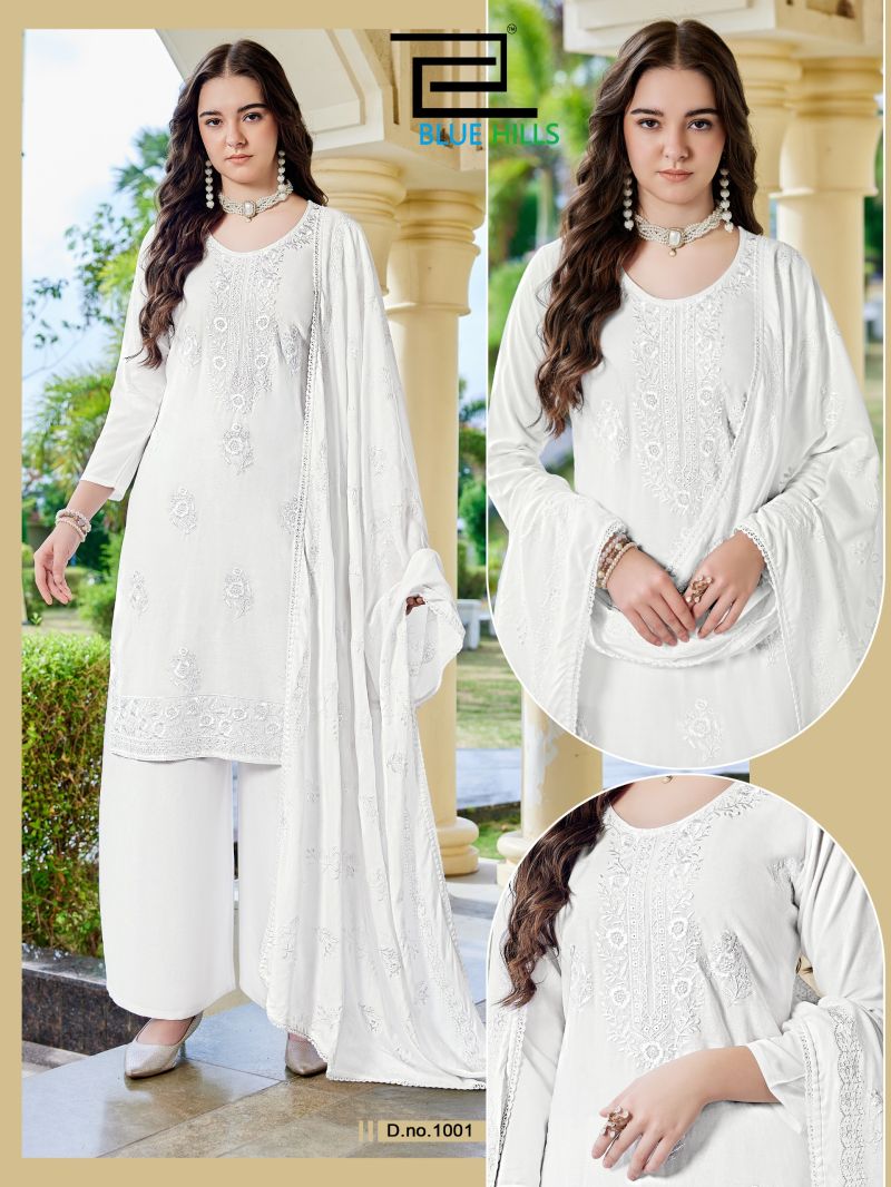 Blue Hills White Lily Rayon Embroidered Kurti With Bottom Dupatta Set — Wholesale Readymade Suit, Blue Hills wholesale from Surat — view 5
