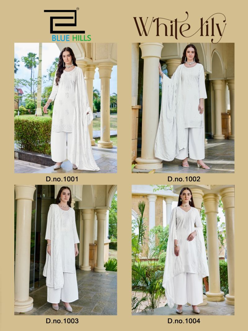 Blue Hills White Lily Rayon Embroidered Kurti With Bottom Dupatta Set — Wholesale Readymade Suit, Blue Hills wholesale from Surat — view 6