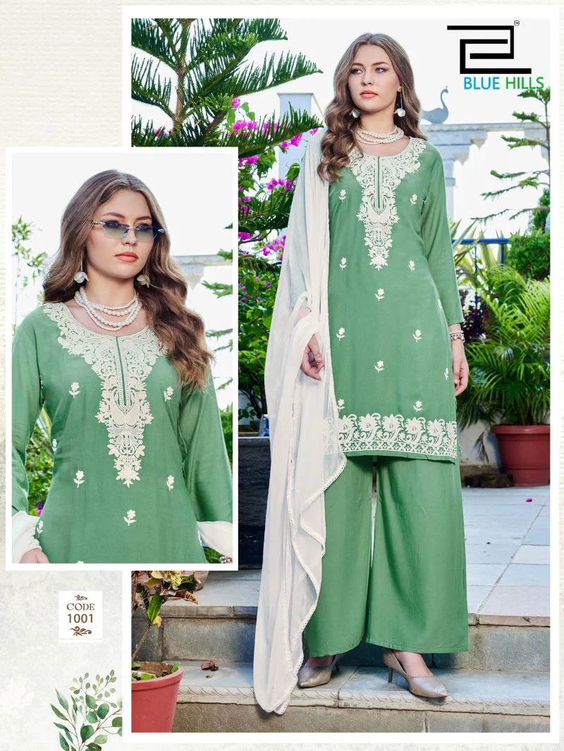 Blue Hills Ziva Vol 3 Rayon Embroidered Kurti With Bottom Dupatta Set — Wholesale Kurtis, Blue Hills wholesale from Surat - Gallery Image 5