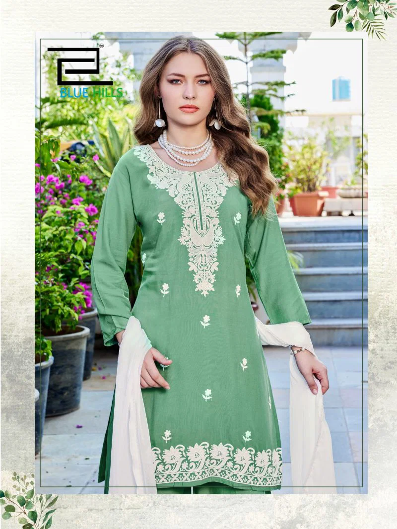 Blue Hills Ziva Vol 3 Rayon Embroidered Kurti With Bottom Dupatta Set — Wholesale Kurtis wholesale from Surat — view 1