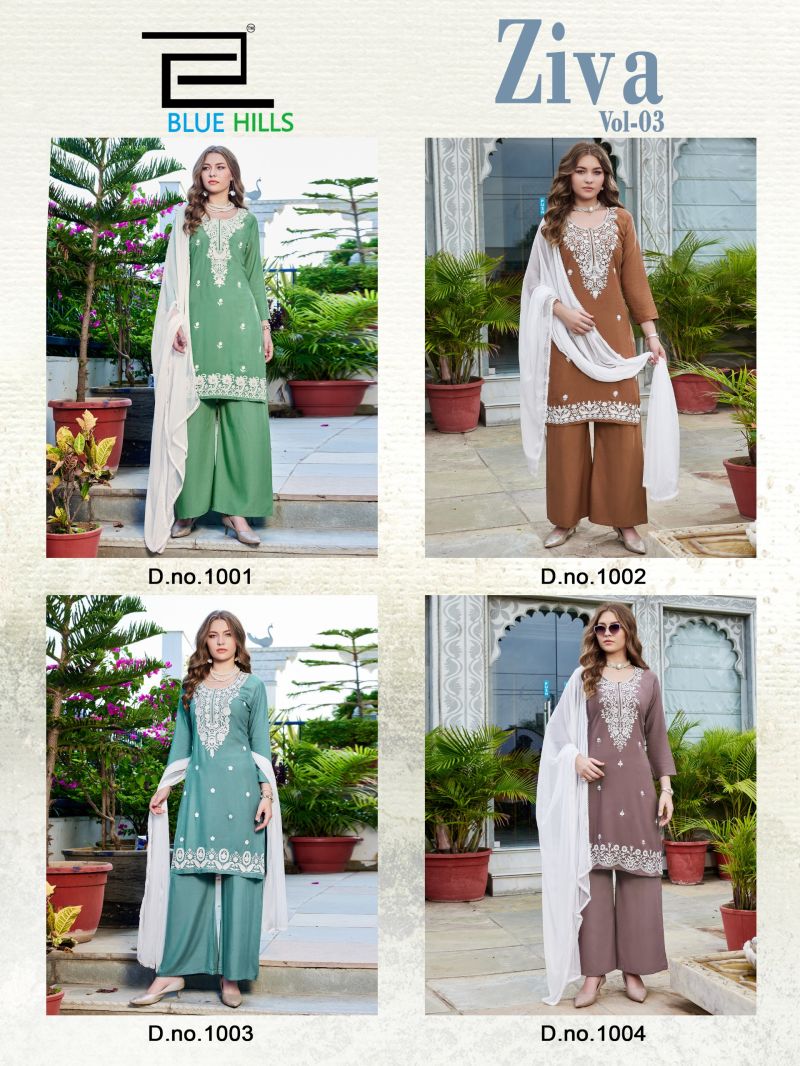 Blue Hills Ziva Vol 3 Rayon Embroidered Kurti With Bottom Dupatta Set — Wholesale Kurtis wholesale from Surat — view 6
