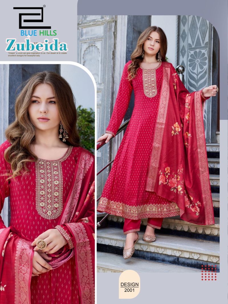 Blue Hills Zubeida Plus Size Mul Chanderi Foil Print Sequence Work Kurti With Bottom Dupatta Set — Wholesale Kurtis, Blue Hills wholesale from Surat — Photo 3