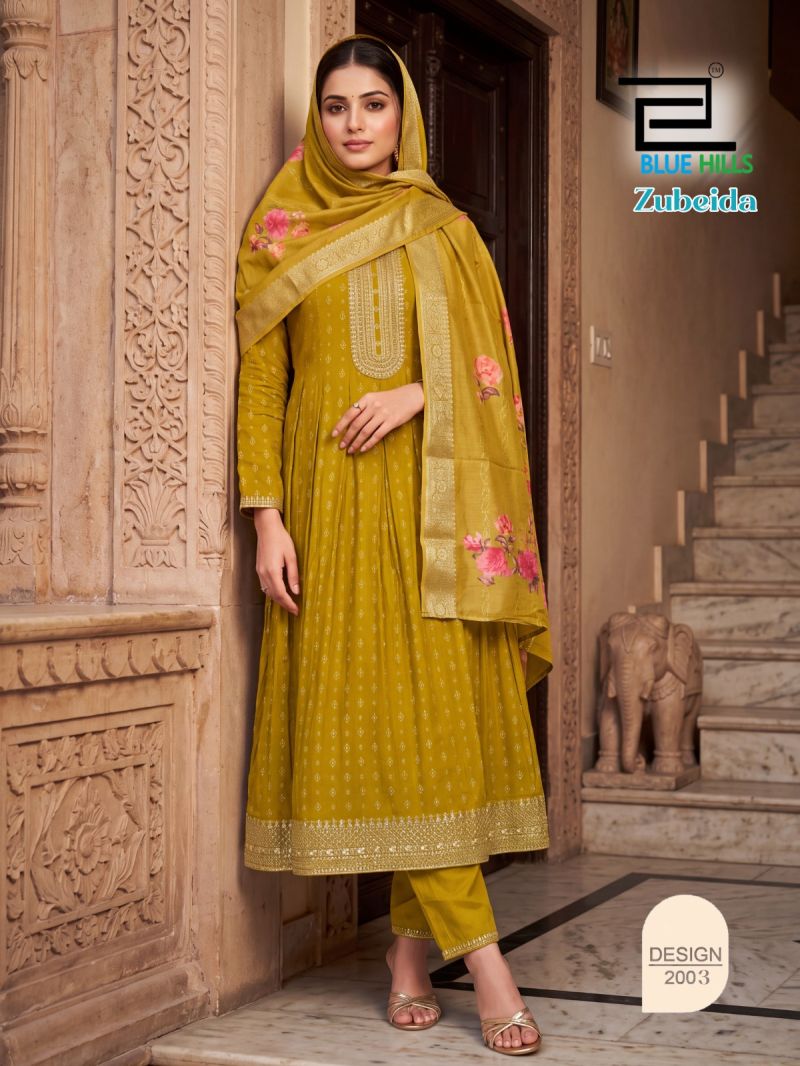 Blue Hills Zubeida Mul Chanderi Foil Print Sequence Work Kurti With Bottom Dupatta Set — Wholesale Kurtis, Blue Hills wholesale from Surat — view 3
