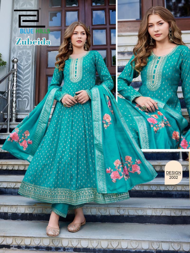 Blue Hills Zubeida Mul Chanderi Foil Print Sequence Work Kurti With Bottom Dupatta Set — Wholesale Kurtis, Blue Hills wholesale from Surat — view 4