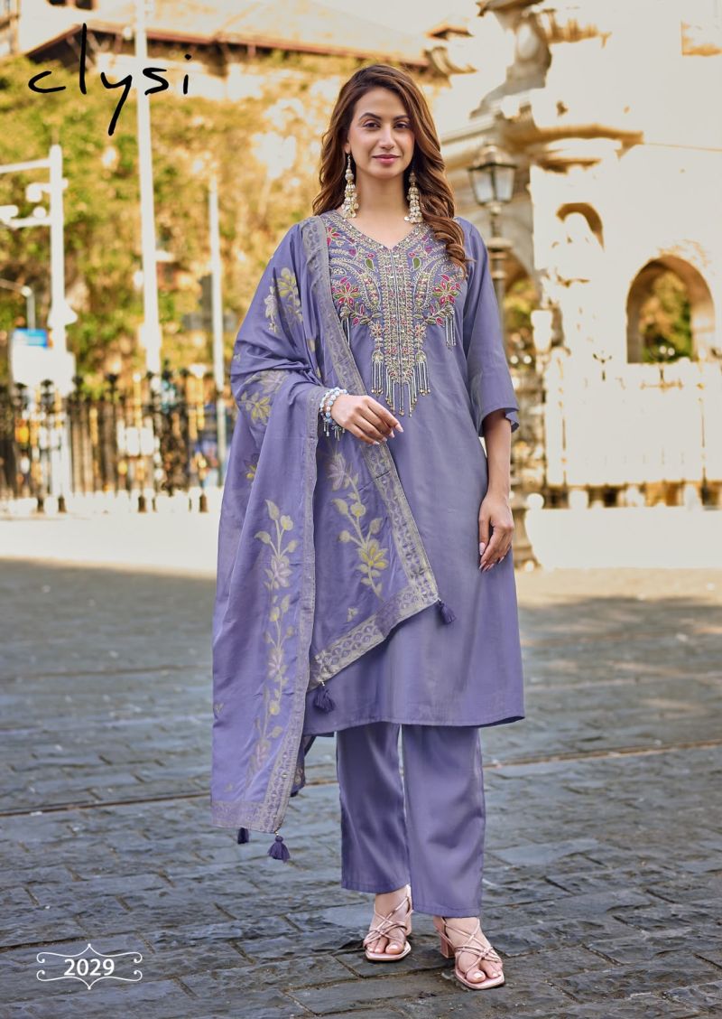 Clysi Nooria Roman Simar Khatali And Thread Work Kurti With Bottom Dupatta Set — Wholesale Kurtis, Vardan Ethnic wholesale from Surat — view 3