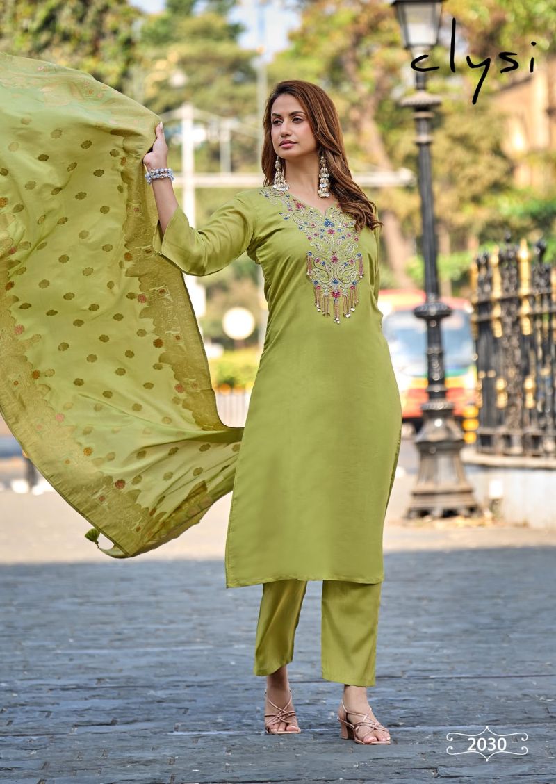 Clysi Nooria Roman Simar Khatali And Thread Work Kurti With Bottom Dupatta Set — Wholesale Kurtis, Vardan Ethnic wholesale from Surat — view 4