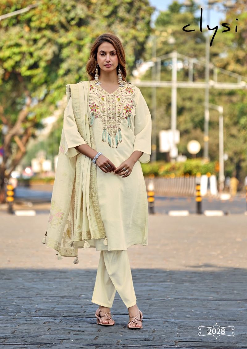Clysi Nooria Roman Simar Khatali And Thread Work Kurti With Bottom Dupatta Set — Wholesale Kurtis, Vardan Ethnic wholesale from Surat — view 2