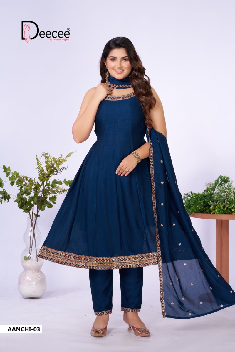 Deecee Aanchi Vichitra Silk Embroidered Flared Kurti With Bottom Dupatta Set — Wholesale Kurtis, DEECEE wholesale from Surat — view 3