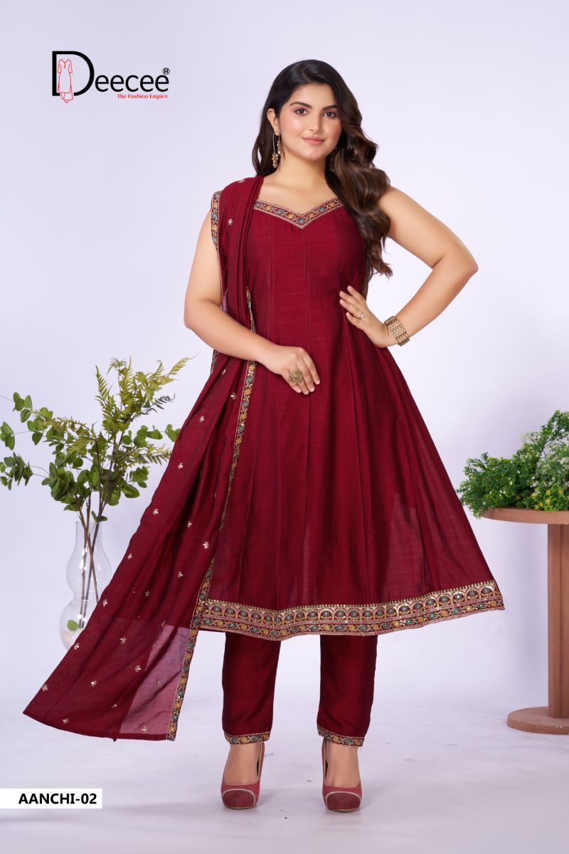 Deecee Aanchi Vichitra Silk Embroidered Flared Kurti With Bottom Dupatta Set — Wholesale Kurtis, DEECEE wholesale from Surat — view 4