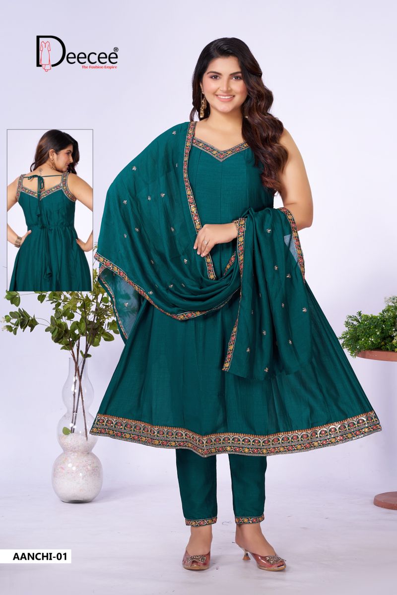 Deecee Aanchi Vichitra Silk Embroidered Flared Kurti With Bottom Dupatta Set — Wholesale Kurtis, DEECEE wholesale from Surat — view 5
