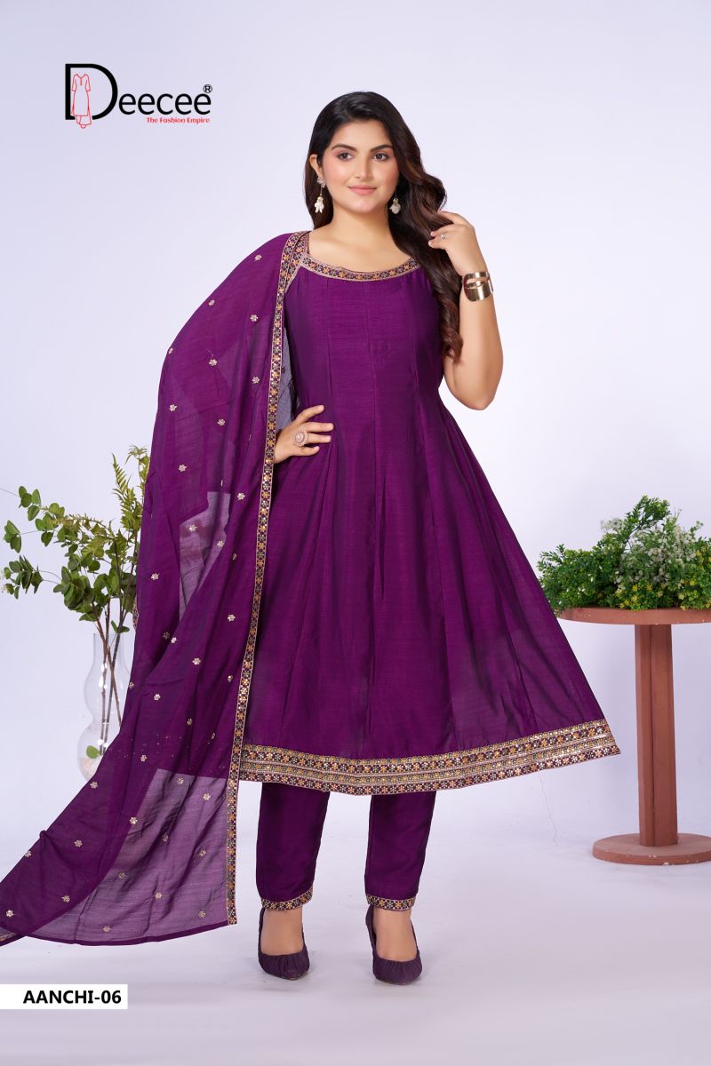 Deecee Aanchi Vichitra Silk Embroidered Flared Kurti With Bottom Dupatta Set — Wholesale Kurtis, DEECEE wholesale from Surat — view 7