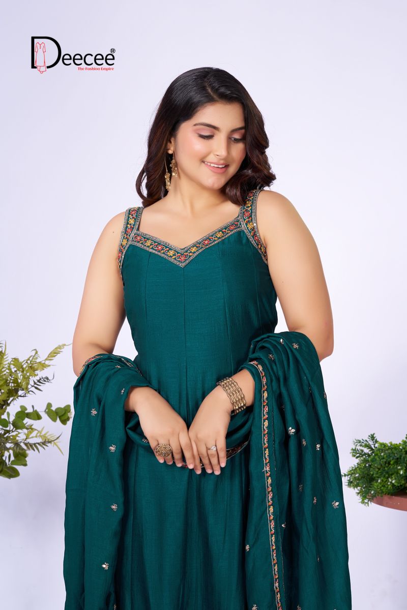 Deecee Aanchi Vichitra Silk Embroidered Flared Kurti With Bottom Dupatta Set — Wholesale Kurtis, DEECEE wholesale from Surat — view 8