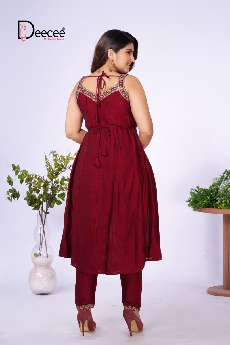 Deecee Aanchi Vichitra Silk Embroidered Flared Kurti With Bottom Dupatta Set