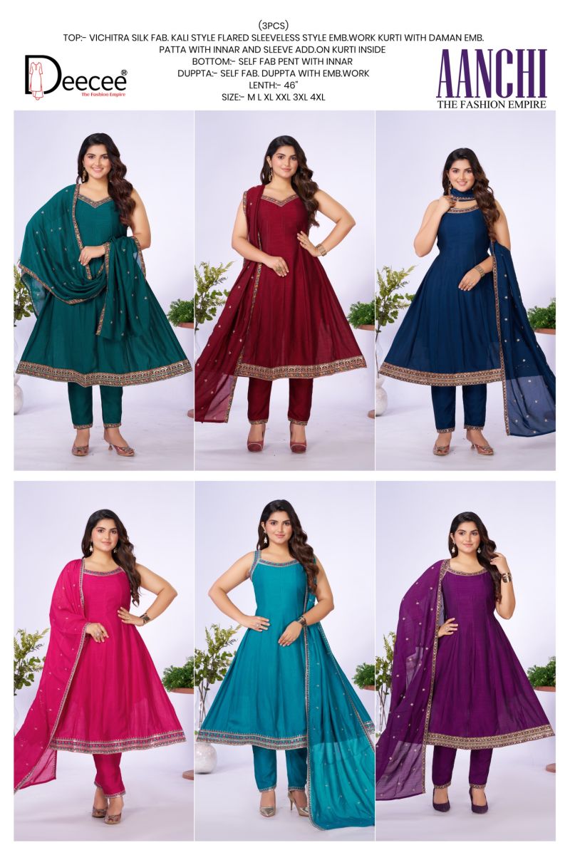 Deecee Aanchi Vichitra Silk Embroidered Flared Kurti With Bottom Dupatta Set — Wholesale Kurtis, DEECEE wholesale from Surat — view 12