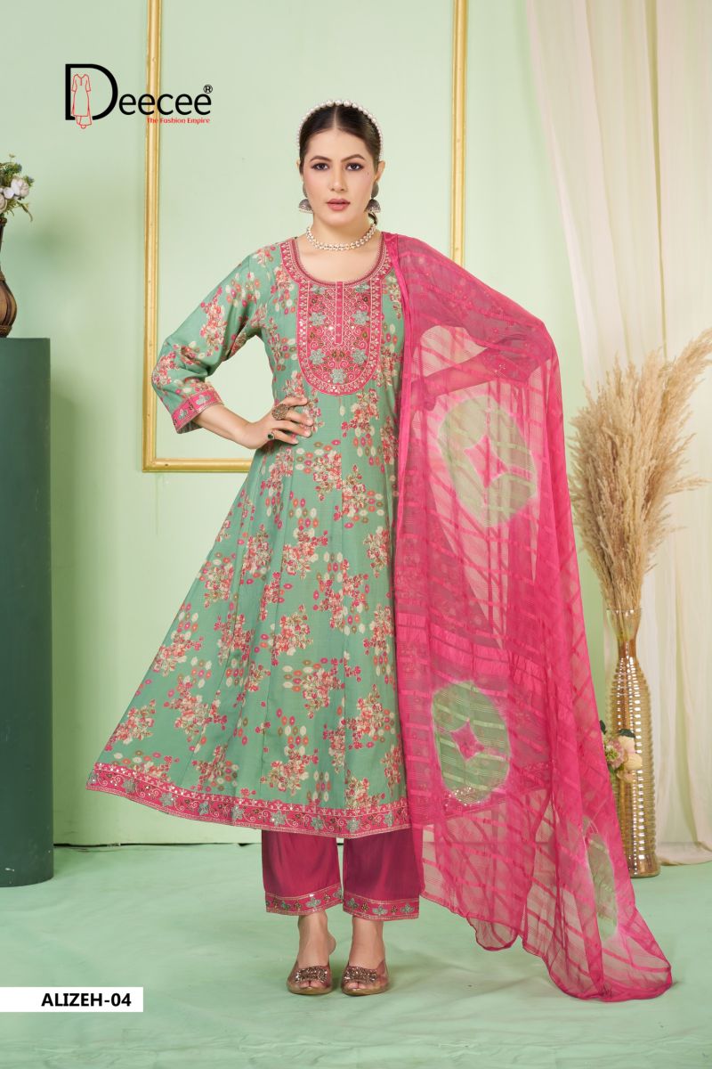 Deecee Alizeh Biba Dobby Print Sequence Embroidered Anarkali Kurti With Bottom Dupatta Set — Wholesale Kurtis, DEECEE wholesale from Surat — Photo 3