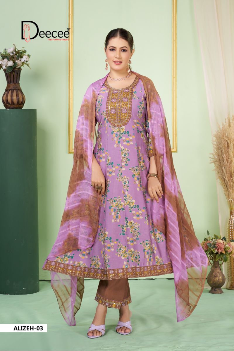 Deecee Alizeh Biba Dobby Print Sequence Embroidered Anarkali Kurti With Bottom Dupatta Set — Wholesale Kurtis, DEECEE wholesale from Surat — Photo 2