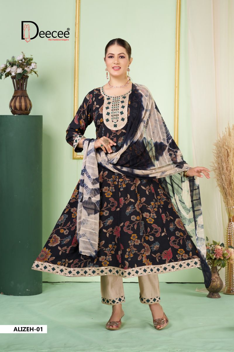 Deecee Alizeh Biba Dobby Print Sequence Embroidered Anarkali Kurti With Bottom Dupatta Set — Wholesale Kurtis, DEECEE wholesale from Surat — Photo 4