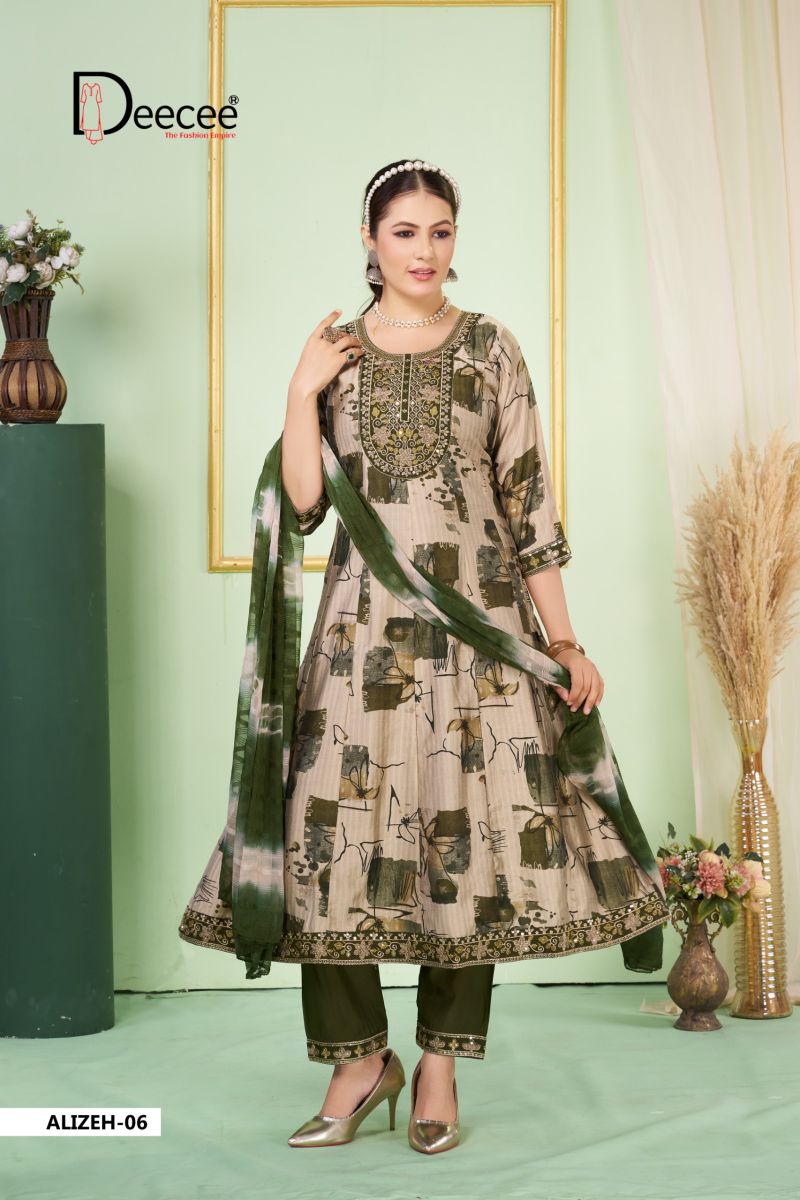 Deecee Alizeh Biba Dobby Print Sequence Embroidered Anarkali Kurti With Bottom Dupatta Set — Wholesale Kurtis, DEECEE wholesale from Surat — Photo 5