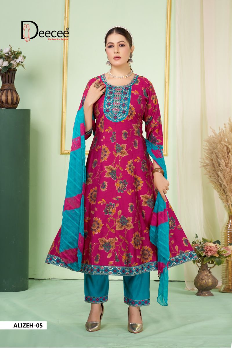 Deecee Alizeh Biba Dobby Print Sequence Embroidered Anarkali Kurti With Bottom Dupatta Set — Wholesale Kurtis, DEECEE wholesale from Surat — Photo 6
