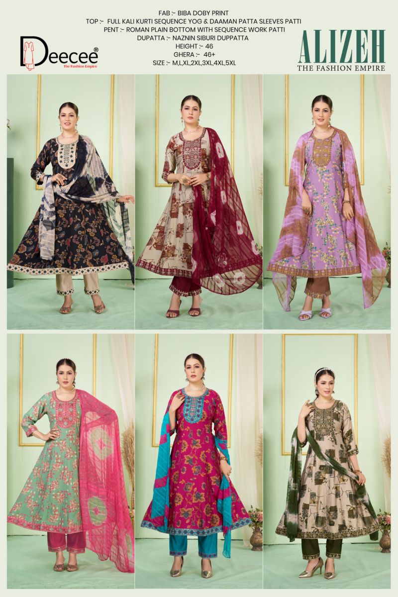 Deecee Alizeh Biba Dobby Print Sequence Embroidered Anarkali Kurti With Bottom Dupatta Set — Wholesale Kurtis, DEECEE wholesale from Surat — Photo 10