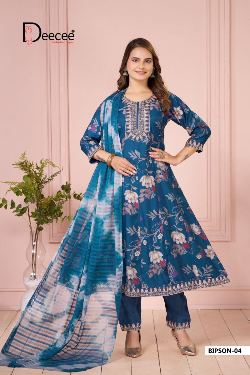 Deecee Bipson Pixel Print Embroidered Anarkali Kurti With Bottom Dupatta Catalog