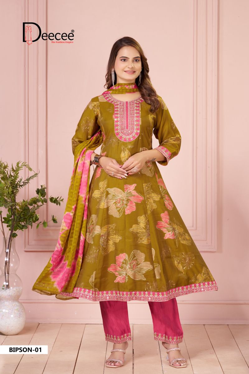 Deecee Bipson Pixel Print Embroidered Anarkali Kurti With Bottom Dupatta Catalog — Wholesale Kurtis, DEECEE wholesale from Surat — Photo 3