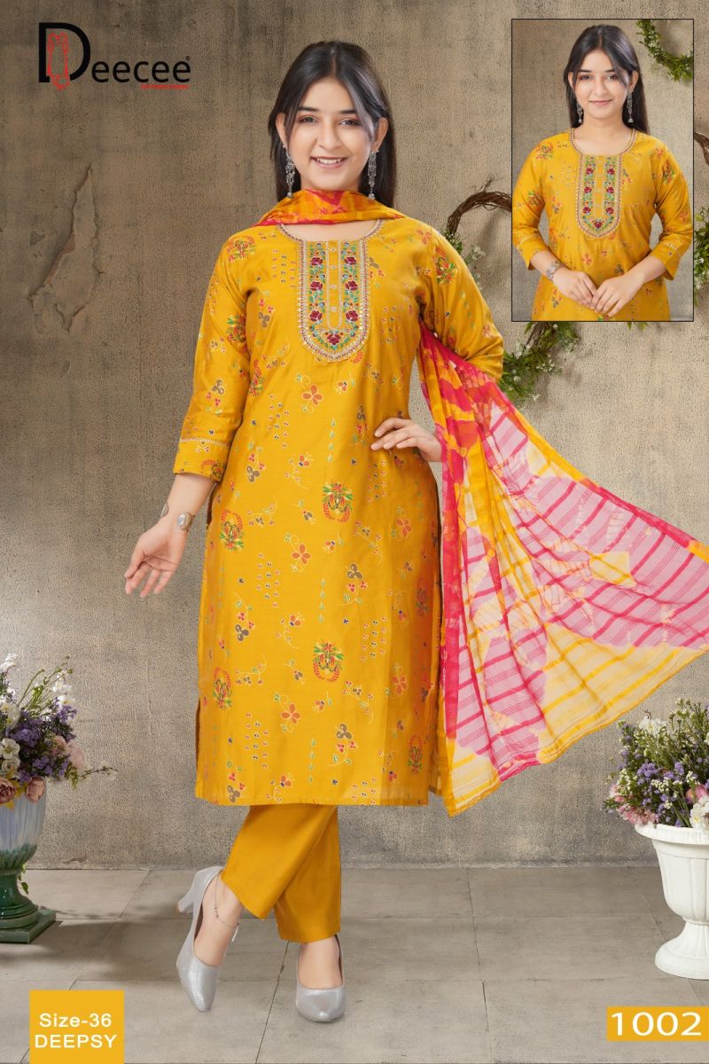 Deecee Deepsy Roman Silk Print Embroidered Kurti With Bottom Dupatta Set — Wholesale Readymade Suit, Vardan Ethnic wholesale from Surat — view 2