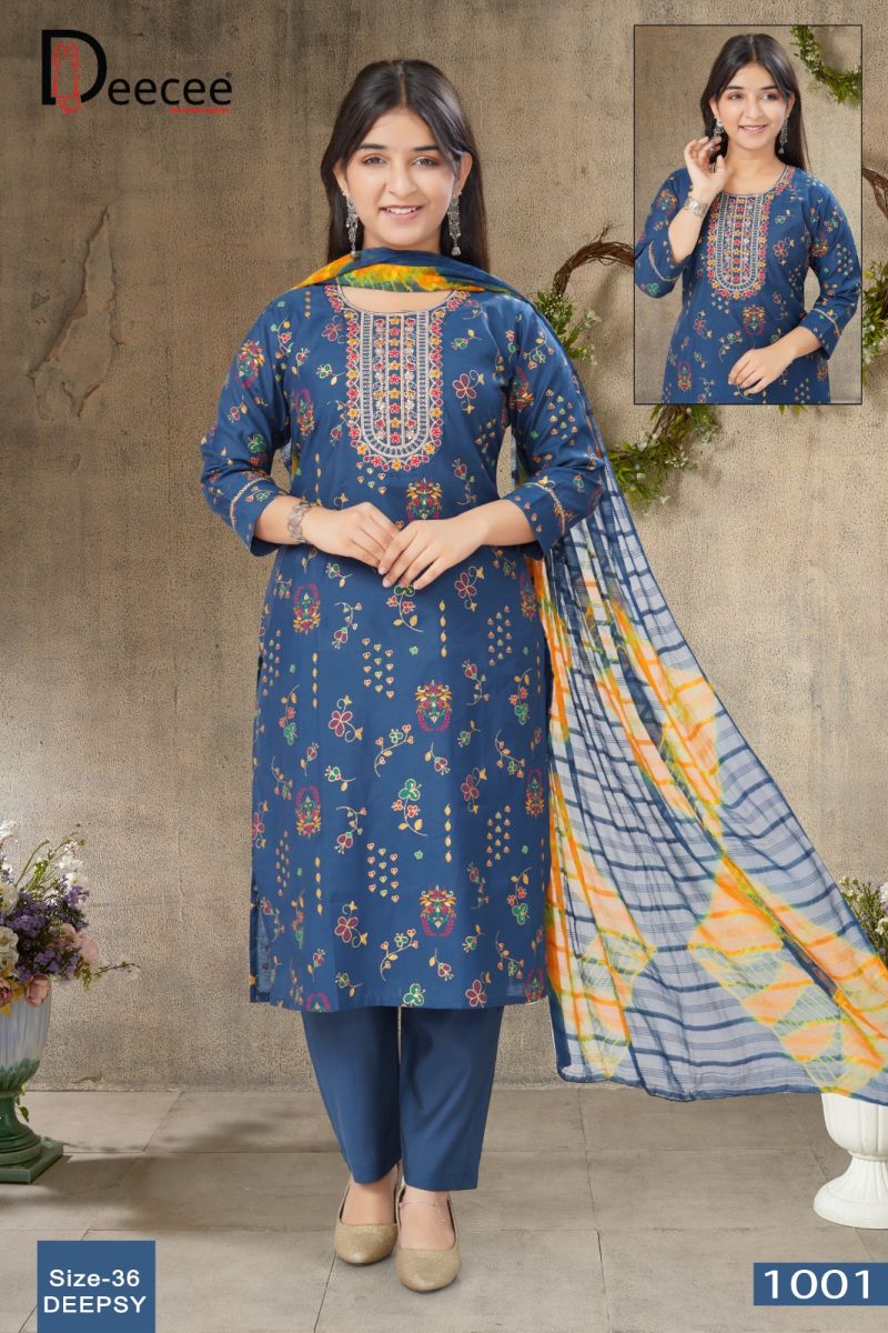 Deecee Deepsy Roman Silk Print Embroidered Kurti With Bottom Dupatta Set — Wholesale Readymade Suit, Vardan Ethnic wholesale from Surat — view 3