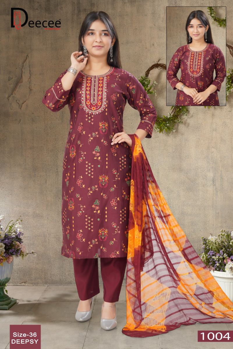 Deecee Deepsy Roman Silk Print Embroidered Kurti With Bottom Dupatta Set — Wholesale Readymade Suit, Vardan Ethnic wholesale from Surat — view 5