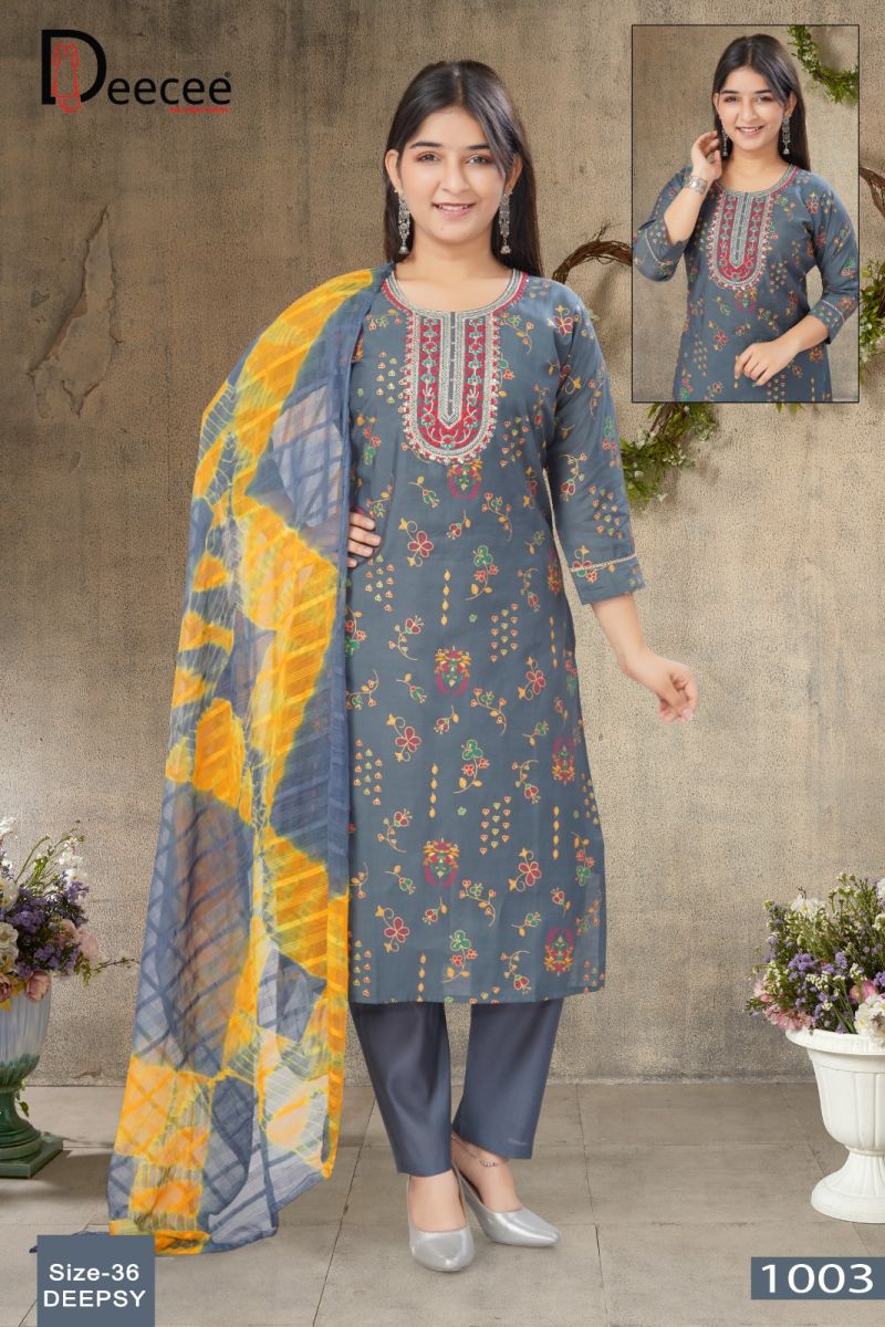 Deecee Deepsy Roman Silk Print Embroidered Kurti With Bottom Dupatta Set — Wholesale Readymade Suit, Vardan Ethnic wholesale from Surat — view 6