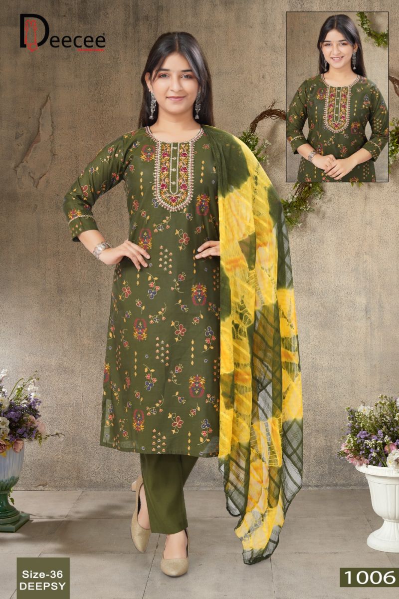 Deecee Deepsy Roman Silk Print Embroidered Kurti With Bottom Dupatta Set