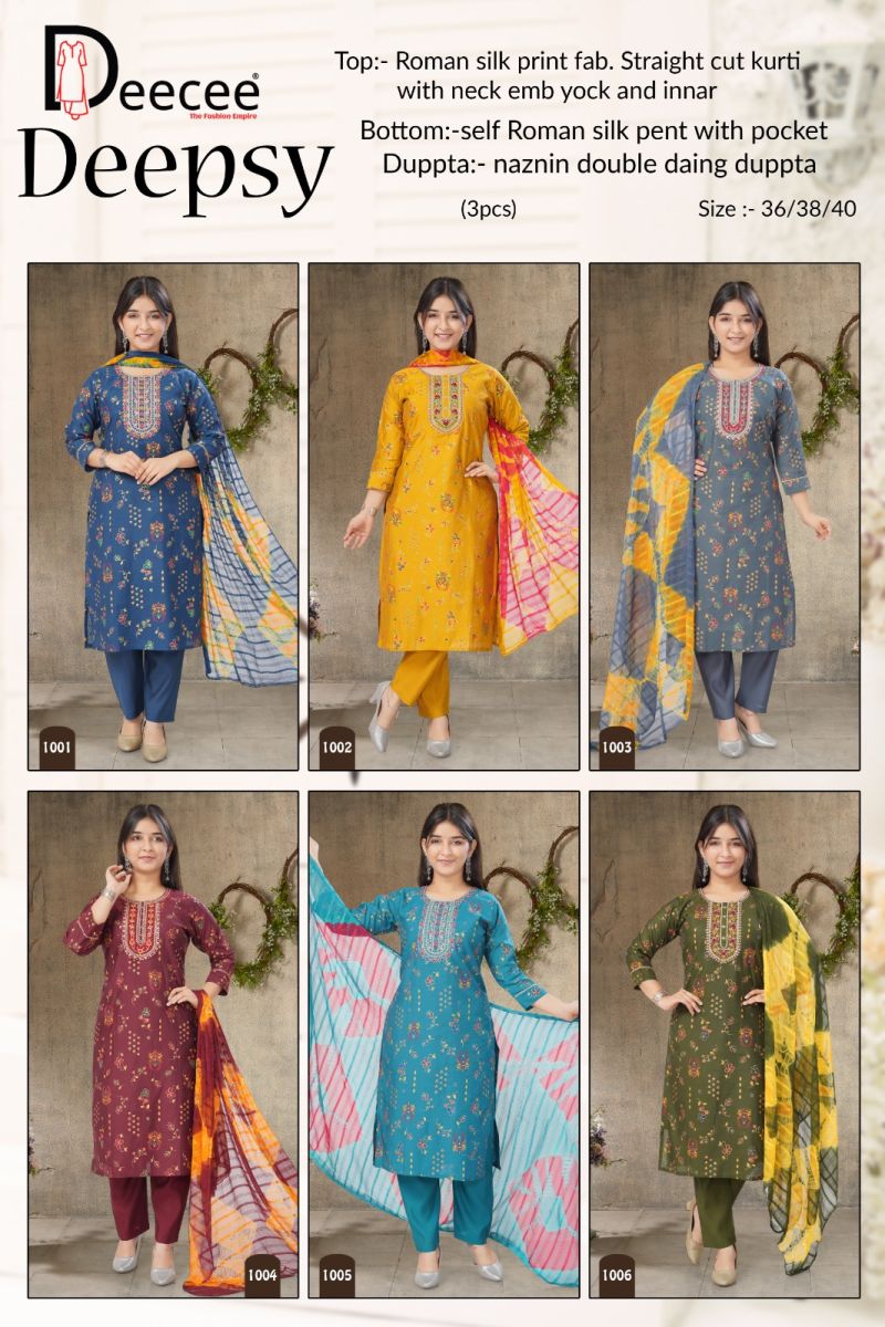 Deecee Deepsy Roman Silk Print Embroidered Kurti With Bottom Dupatta Set — Wholesale Readymade Suit, Vardan Ethnic wholesale from Surat — view 7