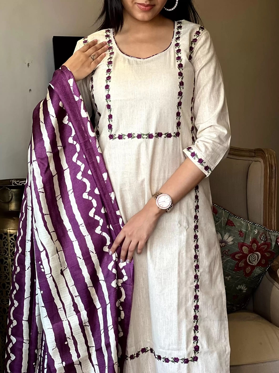 Dhruvi 448 Cotton Embroidery Kurti With Pant Dupatta Catalog — Wholesale Kurtis, Dhruvi wholesale from Surat - Gallery Image 4