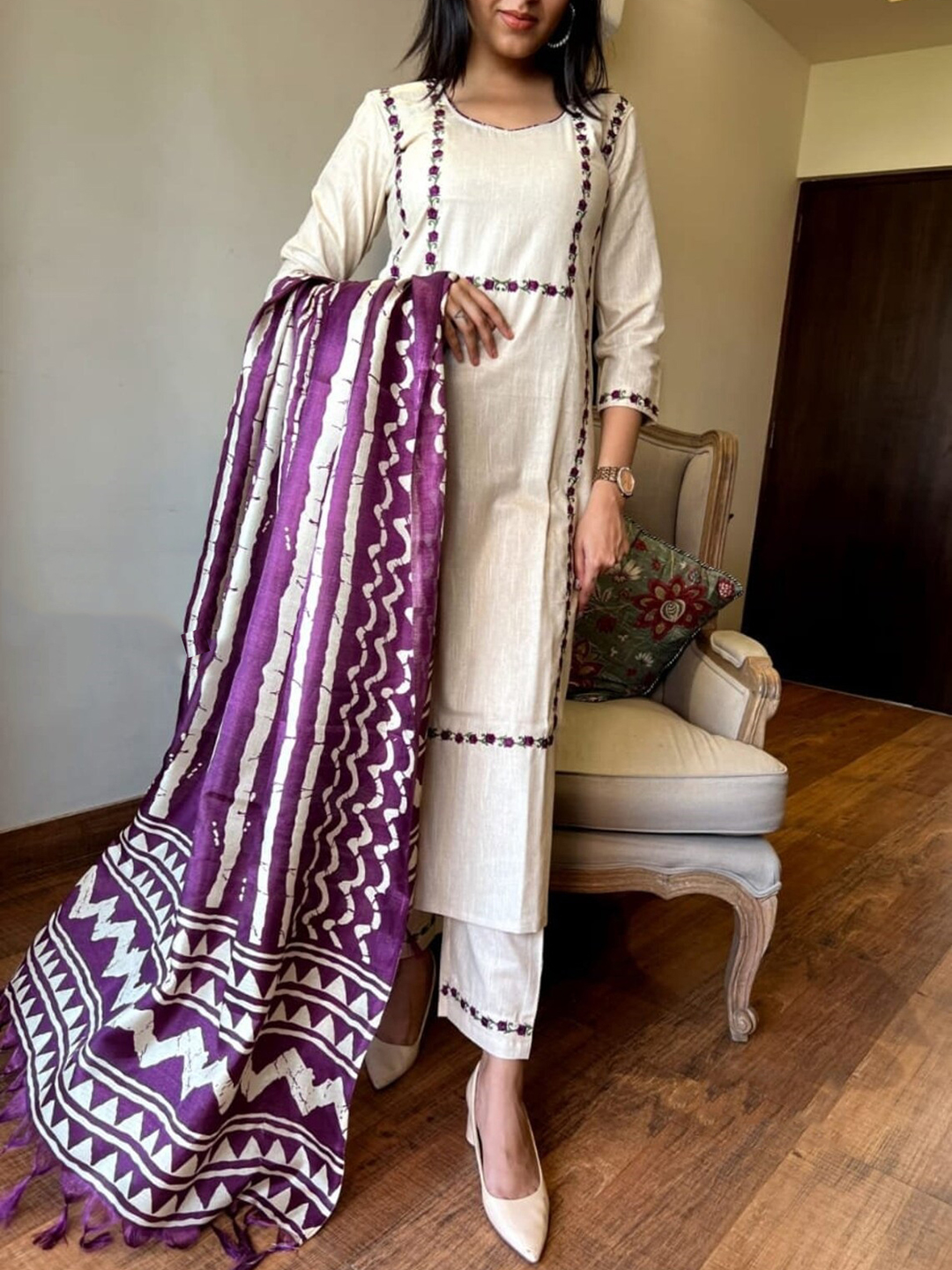 Dhruvi 448 Cotton Embroidery Kurti With Pant Dupatta Catalog — Wholesale Kurtis, Dhruvi wholesale from Surat — view 5