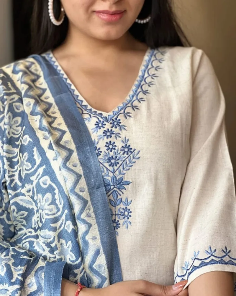 Dhruvi 499 Cotton Flex Embroidery Kurti With Pant Dupatta Set — Wholesale Kurtis, Dhruvi wholesale from Surat - Gallery Image 2