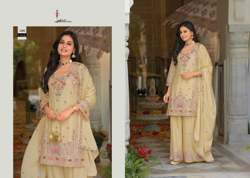 Eba Classic Chinon Embroidery Work Salwar Kameez Catalog — Wholesale Kurti Pant Set, Vardan Ethnic wholesale from Surat — view 2