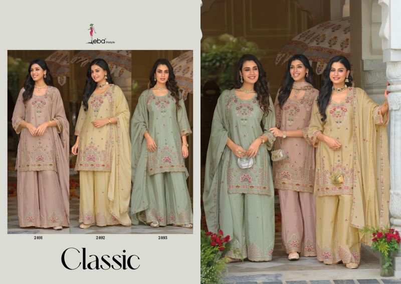 Eba Classic Chinon Embroidery Work Salwar Kameez Catalog — Wholesale Kurti Pant Set, Vardan Ethnic wholesale from Surat — view 4