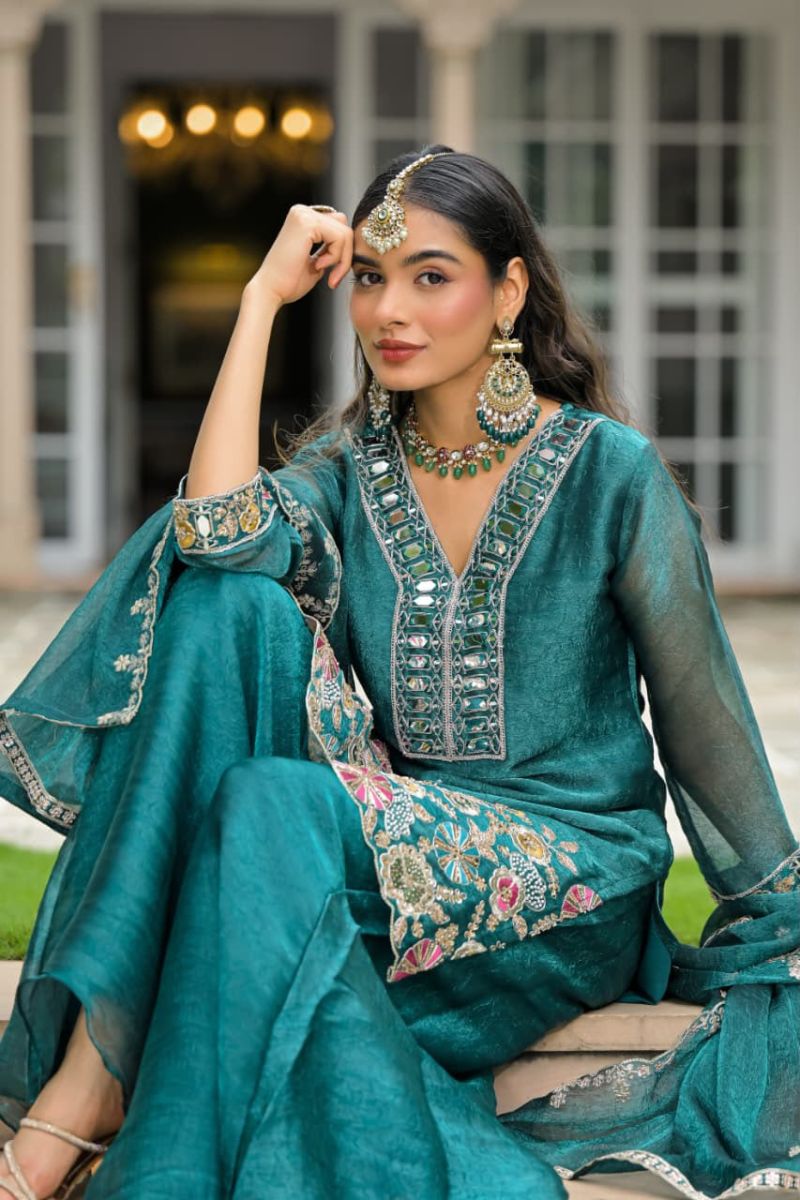 Zaveri D 50134 Crush Satin Beats Work Designer Sharara Catalog — Wholesale Readymade Suit, ZAVERI wholesale from Surat - Gallery Image 2