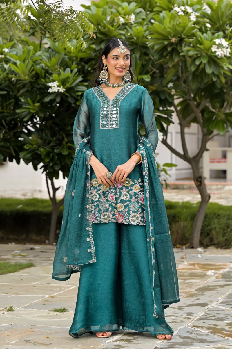 Zaveri D 50134 Crush Satin Beats Work Designer Sharara Catalog — Wholesale Readymade Suit, ZAVERI wholesale from Surat - Gallery Image 3