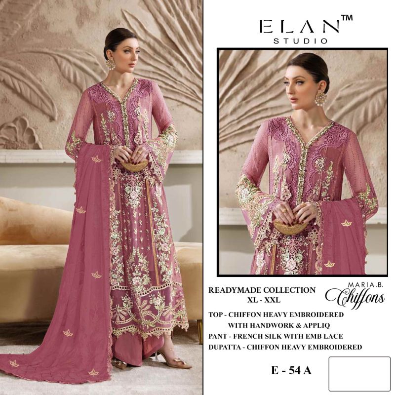 Elan E 54 A To D Chiffon Hand Work Embroidered Salwar Kameez — Wholesale Kurtis, Vardan Ethnic wholesale from Surat — view 2