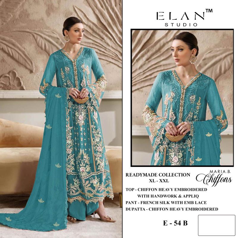 Elan E 54 A To D Chiffon Hand Work Embroidered Salwar Kameez — Wholesale Kurtis, Vardan Ethnic wholesale from Surat — view 3
