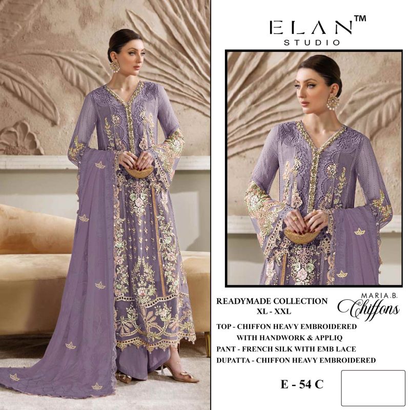 Elan E 54 A To D Chiffon Hand Work Embroidered Salwar Kameez — Wholesale Kurtis, Vardan Ethnic wholesale from Surat — view 4