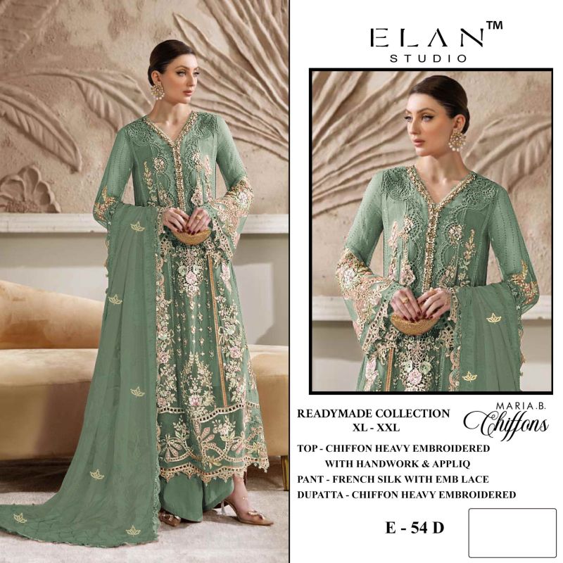 Elan E 54 A To D Chiffon Hand Work Embroidered Salwar Kameez